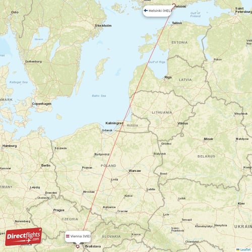 Vienna - Helsinki direct flight map
