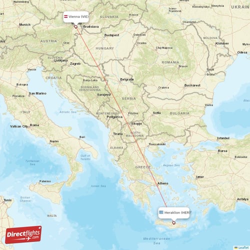 Vienna - Heraklion direct flight map