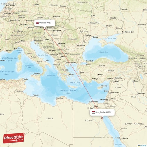 Vienna - Hurghada direct flight map