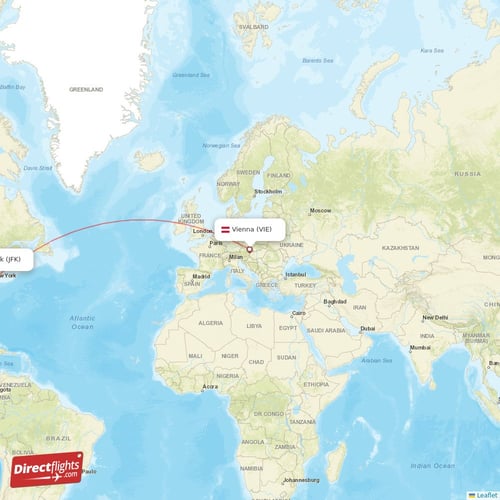 Vienna - New York direct flight map