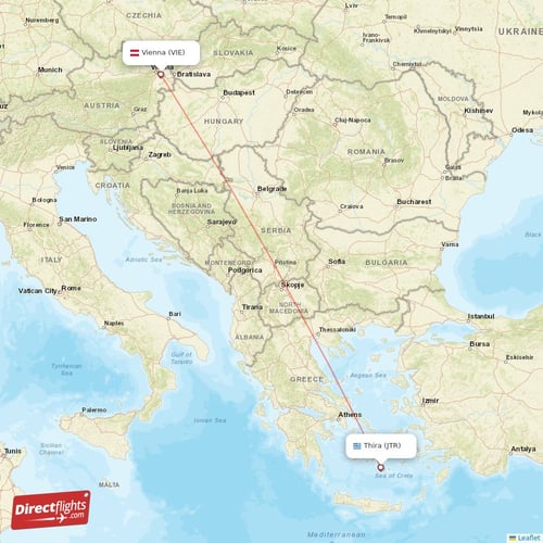 Vienna - Thira direct flight map