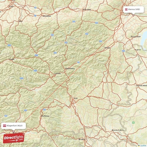 Vienna - Klagenfurt direct flight map
