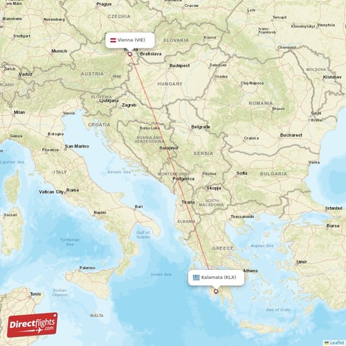 Vienna - Kalamata direct flight map