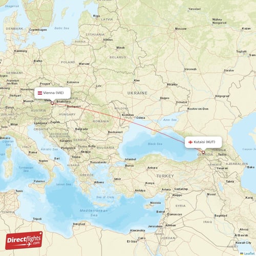 Vienna - Kutaisi direct flight map