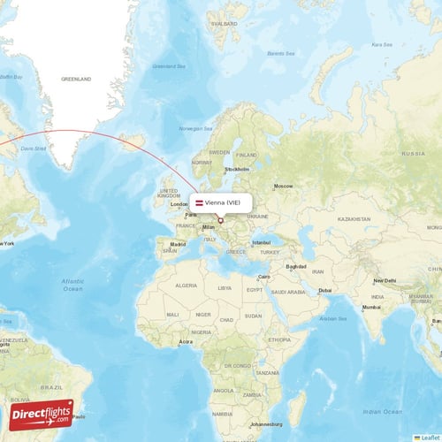 Vienna - Los Angeles direct flight map