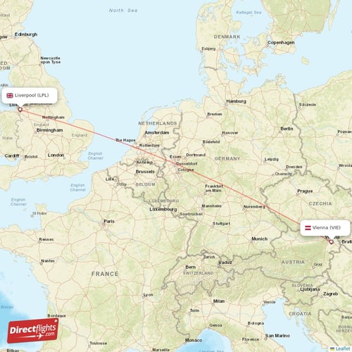 Vienna - Liverpool direct flight map