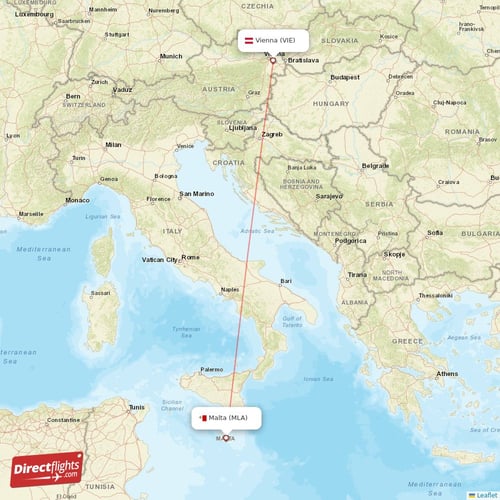 Vienna - Malta direct flight map