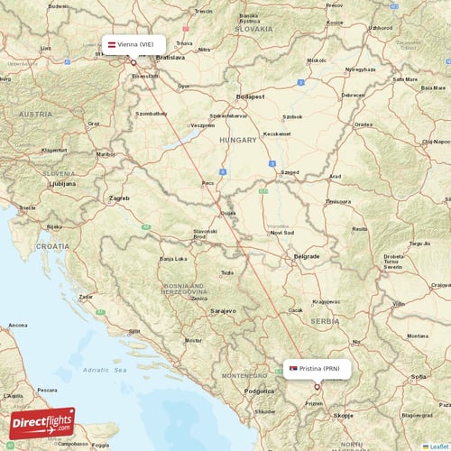 Vienna - Pristina direct flight map