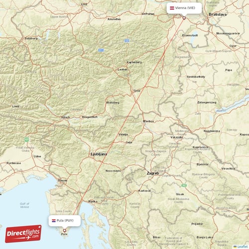 Vienna - Pula direct flight map