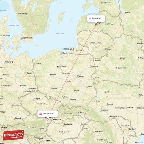 Vienna - Riga direct flight map
