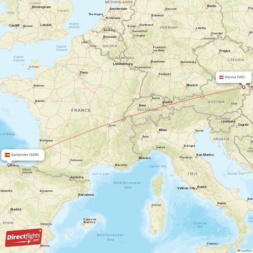 Vienna - Santander direct flight map
