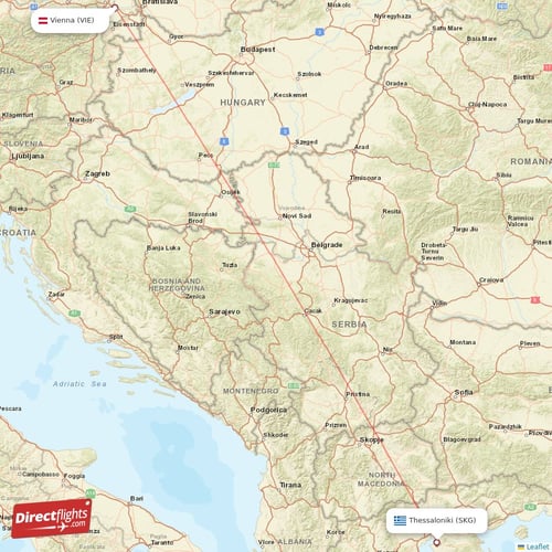 Vienna - Thessaloniki direct flight map
