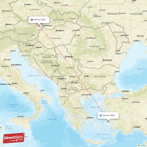 Vienna - Samos direct flight map