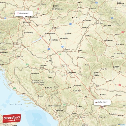 Vienna - Sofia direct flight map
