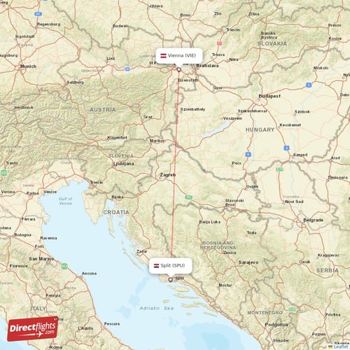 Vienna - Split direct flight map