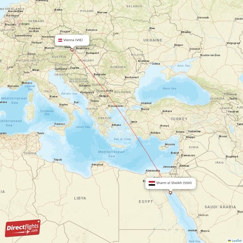 Vienna - Sharm el Sheikh direct flight map