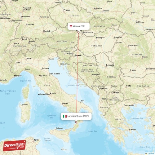 Vienna - Lamezia-Terme direct flight map