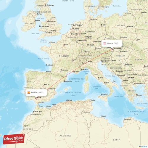Vienna - Sevilla direct flight map