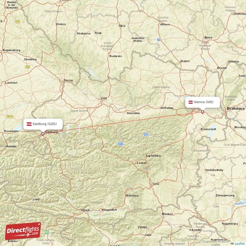 Vienna - Salzburg direct flight map