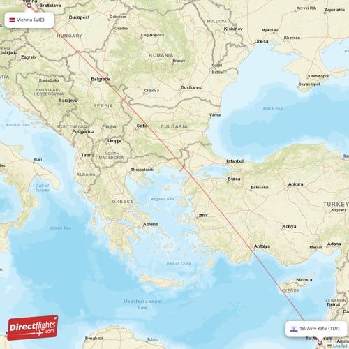 Vienna - Tel Aviv-Yafo direct flight map