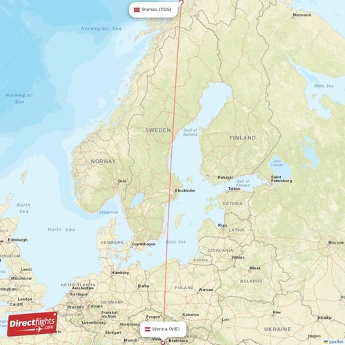 Vienna - Tromso direct flight map