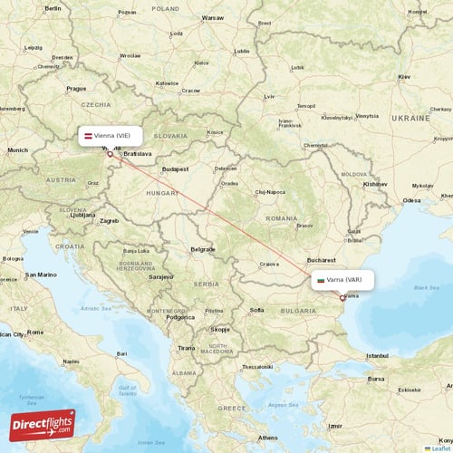 Vienna - Varna direct flight map