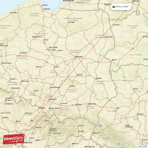 Vienna - Vilnius direct flight map
