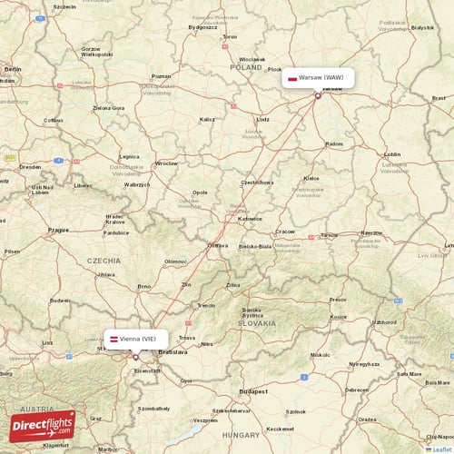 Vienna - Warsaw direct flight map