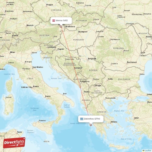 Vienna - Zakinthos direct flight map