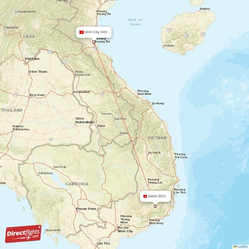 Vinh City - Dalat direct flight map