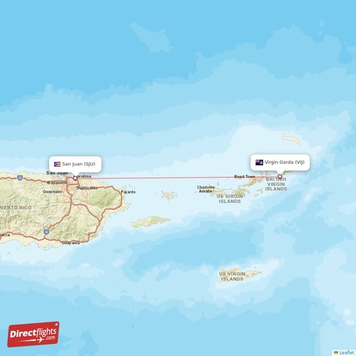 Virgin Gorda - San Juan direct flight map