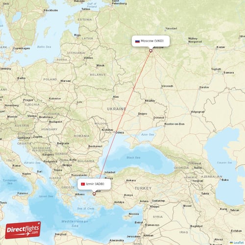 Moscow - Izmir direct flight map