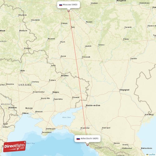 Moscow - Adler/Sochi direct flight map