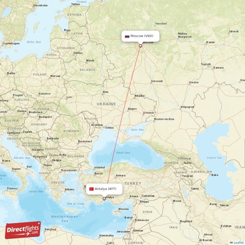Moscow - Antalya direct flight map