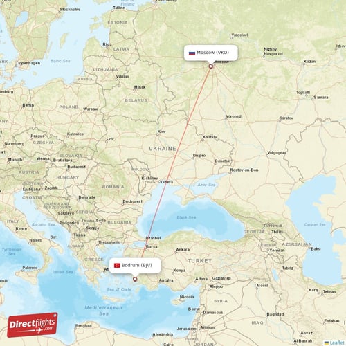Moscow - Bodrum direct flight map