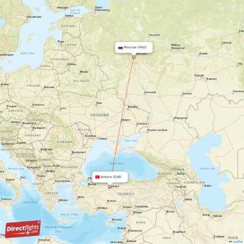 Moscow - Ankara direct flight map