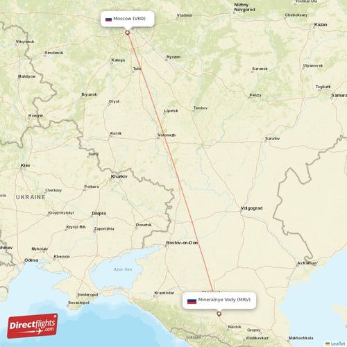 Moscow - Mineralnye Vody direct flight map
