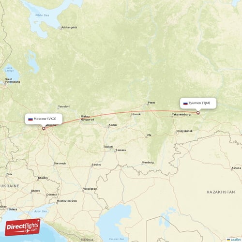 Moscow - Tyumen direct flight map