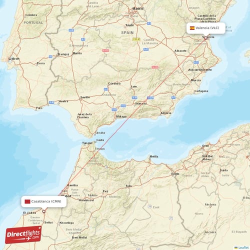 Valencia - Casablanca direct flight map