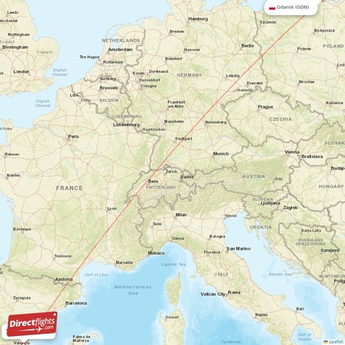 Valencia - Gdansk direct flight map