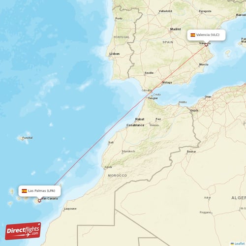 Valencia - Las Palmas direct flight map