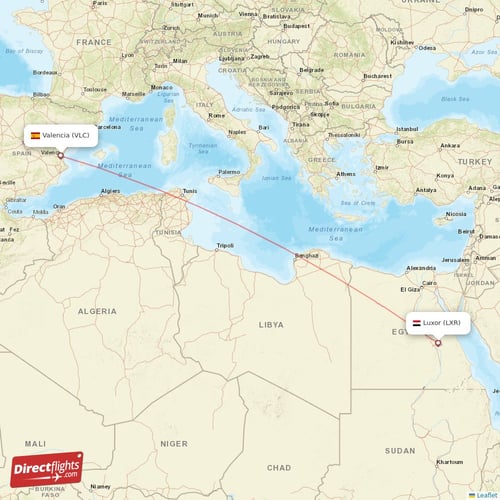Valencia - Luxor direct flight map