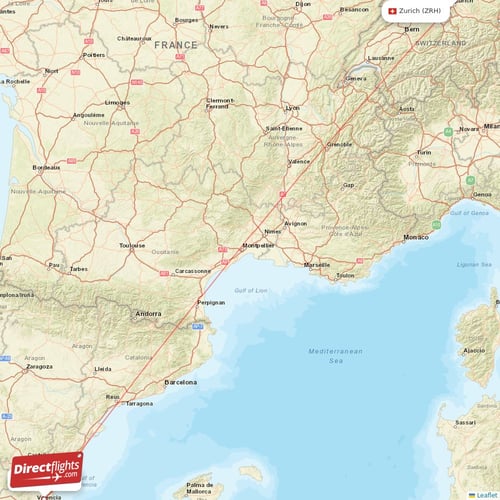 Valencia - Zurich direct flight map