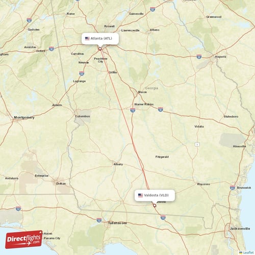 Valdosta - Atlanta direct flight map