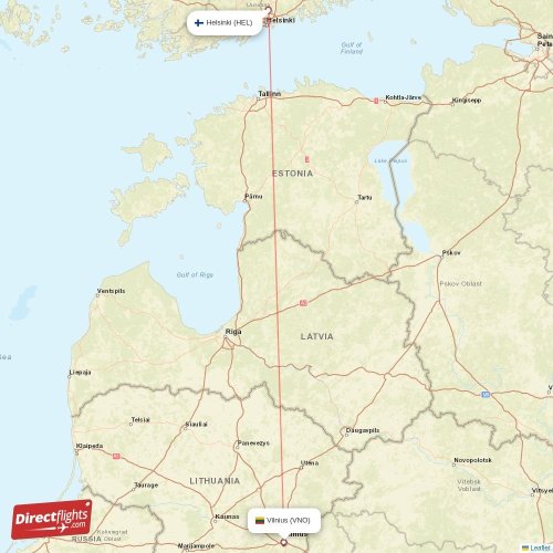 Vilnius - Helsinki direct flight map