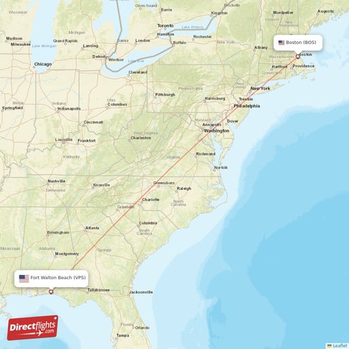 Fort Walton Beach - Boston direct flight map