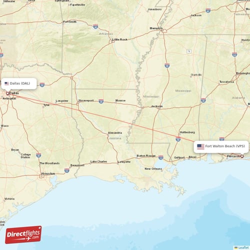 Fort Walton Beach - Dallas direct flight map
