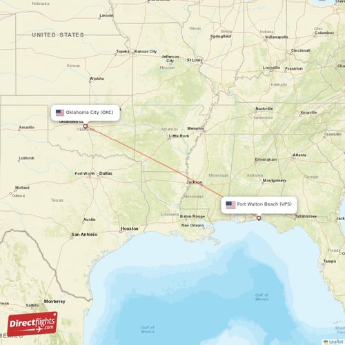 Fort Walton Beach - Oklahoma City direct flight map