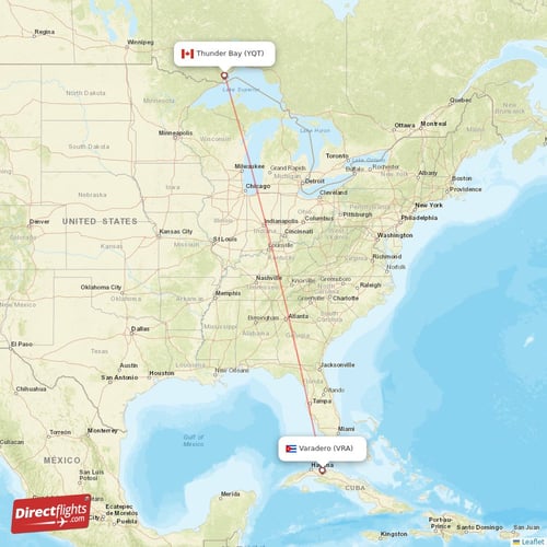 Varadero - Thunder Bay direct flight map