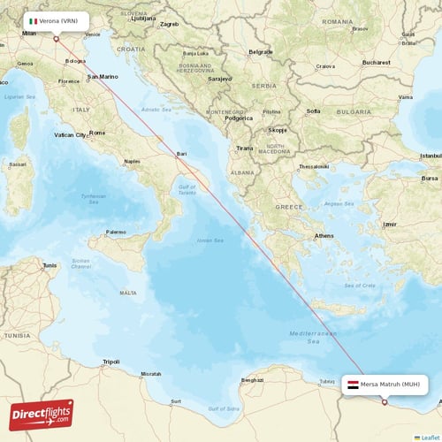 Verona - Mersa Matruh direct flight map